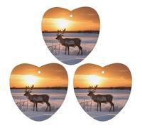 Car Air Fresheners Hanging Deer on Snowfield in Sunrise Printed Long Lasting Car Fragrance Freshie Heart Shape