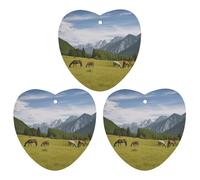 Car Air Fresheners Hanging Mountain Pasture Grazing Horses Printed Long Lasting Car Fragrance Freshie Heart Shape