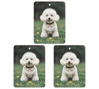Car Air Fresheners Set of 3 Hanging Air Freshener Bichon Frise Dog on The Grass Car Aromatherapy Tablets Hanging Fragrance Scented Cards for Rearview Mirror Wardrobe Shoe Cabinet Square Black