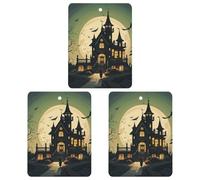 Car Air Fresheners Set of 3 Hanging Air Freshener Black Haunted Mansion Car Aromatherapy Tablets Hanging Fragrance Scented Cards for Rearview Mirror Wardrobe Shoe Cabinet Square White
