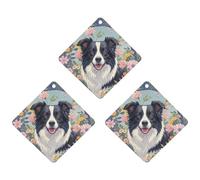 Car Air Fresheners Set of 3 Hanging Air Freshener Border Collie Florals Car Aromatherapy Tablets Hanging Fragrance Scented Cards for Rearview Mirror Wardrobe Shoe Cabinet Rhombus White