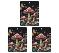 Car Air Fresheners Set of 3 Hanging Air Freshener Mushrooms And Butterflies on Black Background Car Aromatherapy Tablets Hanging Fragrance Scented Cards for Rearview Mirror Wardrobe Shoe Cabinet Squar