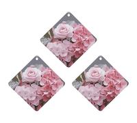 Car Air Fresheners Set of 3 Hanging Air Freshener Pink Rose Hydrangea Car Aromatherapy Tablets Hanging Fragrance Scented Cards for Rearview Mirror Wardrobe Shoe Cabinet Rhombus White