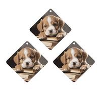 Car Air Fresheners Set of 3 Hanging Air Freshener Puppy Dog Car Aromatherapy Tablets Hanging Fragrance Scented Cards for Rearview Mirror Wardrobe Shoe Cabinet Rhombus White
