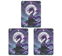 Car Air Fresheners Set of 3 Hanging Air Freshener Purple Dragon Moon Car Aromatherapy Tablets Hanging Fragrance Scented Cards for Rearview Mirror Wardrobe Shoe Cabinet Square White