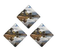 Car Air Fresheners Set of 3 Hanging Air Freshener Scotland Castle Water Lake Scottish Car Aromatherapy Tablets Hanging Fragrance Scented Cards for Rearview Mirror Wardrobe Shoe Cabinet Rhombus Black