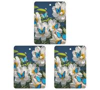 Car Air Fresheners Set of 3 Hanging Air Freshener White Blooms Blue Butterflies Car Aromatherapy Tablets Hanging Fragrance Scented Cards for Rearview Mirror Wardrobe Shoe Cabinet Square Black