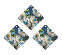 Car Air Fresheners Set of 3 Hanging Air Freshener White Blooms Blue Butterflies Car Aromatherapy Tablets Hanging Fragrance Scented Cards for Rearview Mirror Wardrobe Shoe Cabinet Rhombus White