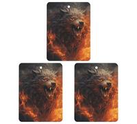 Car Air Fresheners Set of 3 Hanging Air Freshener Wild Wolf in The Fire Car Aromatherapy Tablets Hanging Fragrance Scented Cards for Rearview Mirror Wardrobe Shoe Cabinet Square Gray