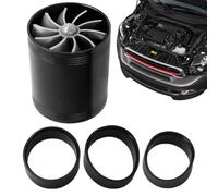 Car Air Intake Turbocharger Aluminum Double Fan Turbine Auto Engine | Turbo Charger Automotive Replacement for Car Universal Fit Gas Saver Intake Air Booster Twin Fan Turbine Boosts E Black