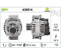 VALEO 439814 Alternator Alternator Charge current: 140 Amp Grooves: 6 grooves Pulley diameter: 57,2 mm Voltage: 14 V Rotation direction: CLOCKWISE