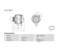 Alternator with multi-belt pulley 0 986 082 220 BOSCH for FORD C-MAX II ECOSPORT