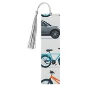 Car and Bicycle Print Wooden Bookmarks Colorful Tassels,Decor Crafts,Book Lovers' Delight Accessories