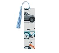 Car and Bicycle Print Wooden Bookmarks Colorful Tassels,Decor Crafts,Book Lovers' Delight Accessories