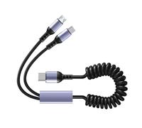 Car and Home Use Double MicroUSB/Type C Charging Line with Expandables Spring, Data Transmission Cable MicroUSB and Type C