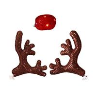 Car Antler Kit - Red Nose Decoration, Jingle Bell Ornament | Holiday Themed Car Reindeer Costume Festive Auto Accessory Cheerful Spirit Expression Front Roof Window Hood Vehicle Suit Decoration Set