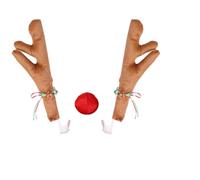 Car Antlers Antler Decoration, Car Reindeer Antlers and Nose Set for Car Window Roof-Top and Front Grille Reindeer Christmas Car Costume Auto Accessories (Khaki)