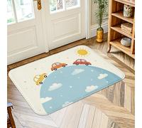 Car Area Rug, Playful Fanciful Sun Clouds N/a Blue Low Pile Sponge Doormat Rectangle Throw Rug Non Shedding Bathroom Entryway Bedside Doorway Decor 2' X 3'