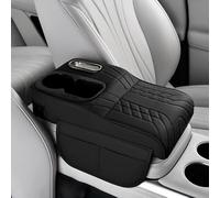 Car Armrest Box Cover Mat for Mercedes Benz S Class 2020 2020 2021 2022 2023 2024 2025 2026, Leather Middle Console Cover Stylish Car Decoration Accessories,A-Black