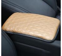 Car Armrest Box Cover Pad For Q7 4L/4M SUV/e tron/SQ7 4M SUV/Q8/SQ8/RS Q8 RSQ8, Pu Leather Center Console Seat Arm-Rest Protector Cushion Interior Accessories, Checkered Beige
