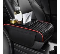 Car Armrest Box Heightening Pad For Audi A5 Sedan A6 Sportback e-tron A7 Sportback E Concept,Leather Booster Car Armrest Cover Protector,Armrest Box Heightening Pad,Black + Red