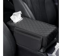 Car Armrest Covers Cushion for Jaguar I-PACE 2018-2025, Artificia Leather Center Console Pad, Multifunctional Storage Interior Accessories With Tissue Box,A/Black