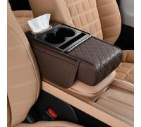 Car Armrest Cushion,5-in-1 Center Console Cover with 2 Storage Bags Cup Holder, Tissue Box Slot, Phone Slot for Sedans, Car Accessories Interior Organizers (coffee)