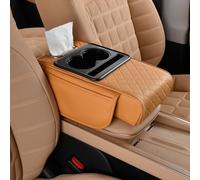 Car Armrest Cushion - Car Center Console Cover with Cup Holder, Storage Bags, Auto Armrest Organizer, Universal Vehicle Arm Rest Cushion Pad (Cayenne Yellow)