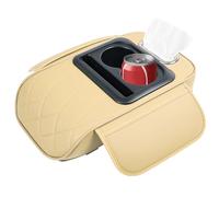 Car Armrest Cushion, Ergonomic Box Cushion, Center Console Protector for Car with Cup Holder, Tissue Box with Phone Slot and Side Storage Bag - for Vehicles and Vehicles