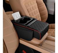 Car Armrest Cushion for Alfa Romeo Tonale-Concept, Car Armrest Pad With Cup Holder/Tissue Box, Console Storage Box,Center Console Armrest Pillow Cushion E Black+Red