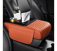 Car Armrest Cushion,for Audi A1 A3 A4 A6, A6 e-tron concept, A7L, A8, A8 Long, A8 Long Horch,Leather Car Armrest Box Mat with Storage Bags,Car Center Console Armrest Pillow,Orange