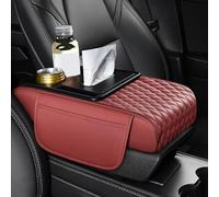 Car Armrest Cushion,for Audi A1 A3 A4 A6, A6 e-tron concept, A7L, A8, A8 Long, A8 Long Horch,Leather Car Armrest Box Mat with Storage Bags,Car Center Console Armrest Pillow,Red