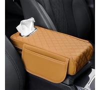 Car Armrest Cushion for Audi A4 MK B6 B7 B8 B9 2001-2025, Universal Leather Center Console Cover Pad Protector Interior Accessories, Multifunctional Tissue Holder Bag, E/Yellow
