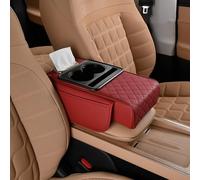 Car Armrest Cushion for Nissan Frontier 1997-2023 2024 2025 D22 D40 D41 with Side Pockets Double Cup Holder Phone Slot Tissue Box Organizer Synthetic Leather Diamond Quilted Console Cover Pad