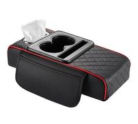 Car Armrest Cushion Pad for MG ZS Hybrid+ Luxury (2024), Leather Center Console Cover Protector Mat Interior Accessories with Tissue Box Side Storage Organizer Bag, B/Black-Red