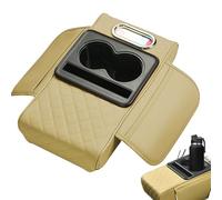 Car Armrest Cushion Pad for MG ZS Hybrid+ Luxury (2024), Leather Center Console Cover Protector Mat Interior Accessories with Tissue Box Side Storage Organizer Bag, C/Beige