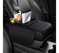 Car Armrest Cushion Pad with Cup Holder & Tissue Box & Storage Pocket, 5-In-1 Upgraded Arm Rest Cover Pad for Car Accessories Interior, Grid, Black