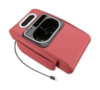 Car Armrest Cushion,Thick Raising Mat Bottle Holder,Center Console Protector With Side Pocket, Mood Lighting, USB Connection - For Truck SUV Trailer Vehicle Interior Drivers Key