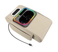 Car Armrest - Multifunctional Storage Box, Tissue Holder, Cup Stand, Car Armrest with USB Charging Port for Ambient Light, Adjustable Storage Box for the