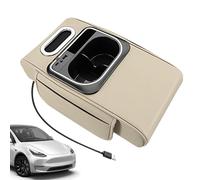 Car Armrest Storage Box | Raised Coaster with Drink Holder | Center Console Protector with Side Pocket, Mood Lighting, USB Connection,For Central Storage Map And Key Vehicle Interior T