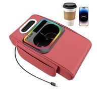 Car Armrest Storage Box - Raised Coaster with Drink Holder - With Side Pocket, Mood Lighting, USB Port Booster Mat Car Center Console Cushion | For Center Console, Driver, Passes, Keys, Te