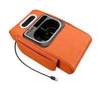 Car Armrest Storage Box with Cup Holders Tissue Slots for Most Vehicles(Orange)