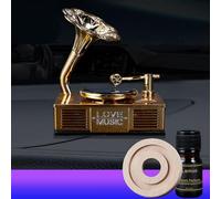 Car Aromatherapy Essential Oil Diffuser, Solar Diffuser Rotating Purifier Simulated Styled Like Rotating Phonograph Ornament(Gold-lemon)