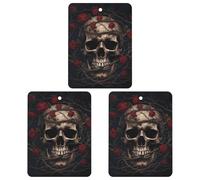 Car Aromatherapy Tablets Car Air Fresheners Skull with Red Rose Printed Hanging Fragrance Tablets for Car Interior Decor
