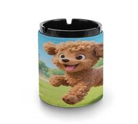 Car Ashtray A Puppy Playing with A Frisbee Printed Portable Ashtray Windproof Suitable for Living Room Bedroom Conference Room Office And Car Interior Decoration