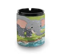 Car Ashtray An Elephant Taking A Bath Printed Portable Ashtray Windproof Suitable for Living Room Bedroom Conference Room Office And Car Interior Decoration