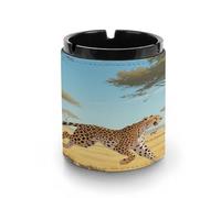 Car Ashtray Cheetahs on The Grasslands Printed Portable Ashtray Windproof Suitable for Living Room Bedroom Conference Room Office And Car Interior Decoration