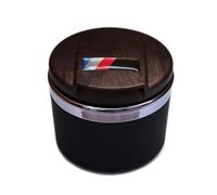 Car Ashtray Designed for BMW 1/3/5/7 Series and X1/X3/X5/X6, with LED Light and Lid, Detachable and Portable (Wood Grain)