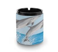 Car Ashtray Dolphins Flying And Playing Printed Portable Ashtray Windproof Suitable for Living Room Bedroom Conference Room Office And Car Interior Decoration