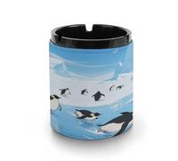 Car Ashtray Penguins on The Ice Printed Portable Ashtray Windproof Suitable for Living Room Bedroom Conference Room Office And Car Interior Decoration
